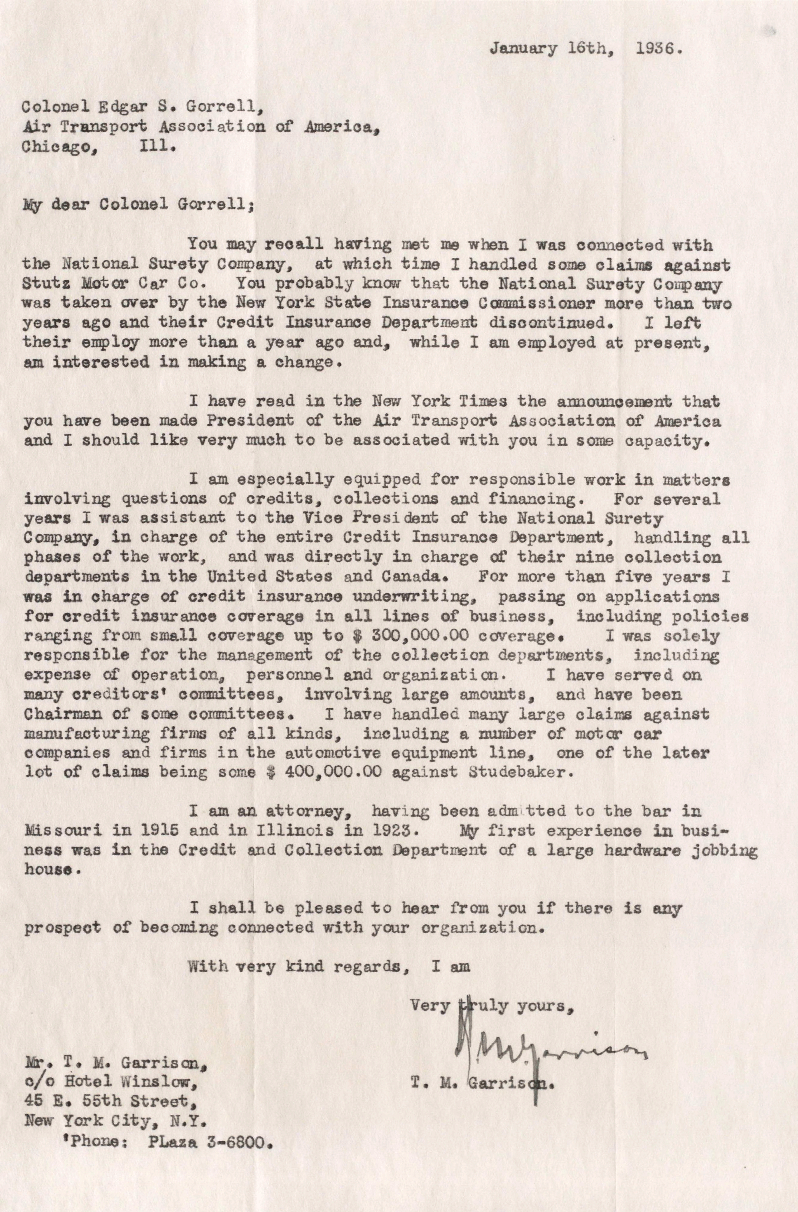 T.M.Garrison to Edgar S.Gorrell