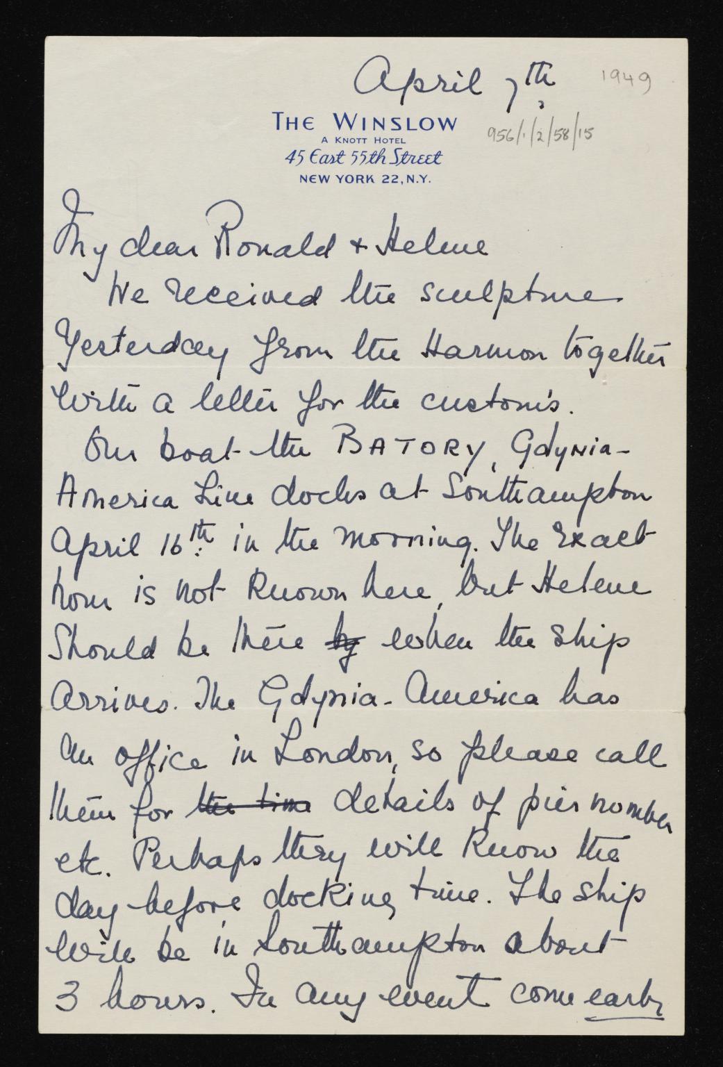 Letter from Marie Seton to Ronald and Helene Moody