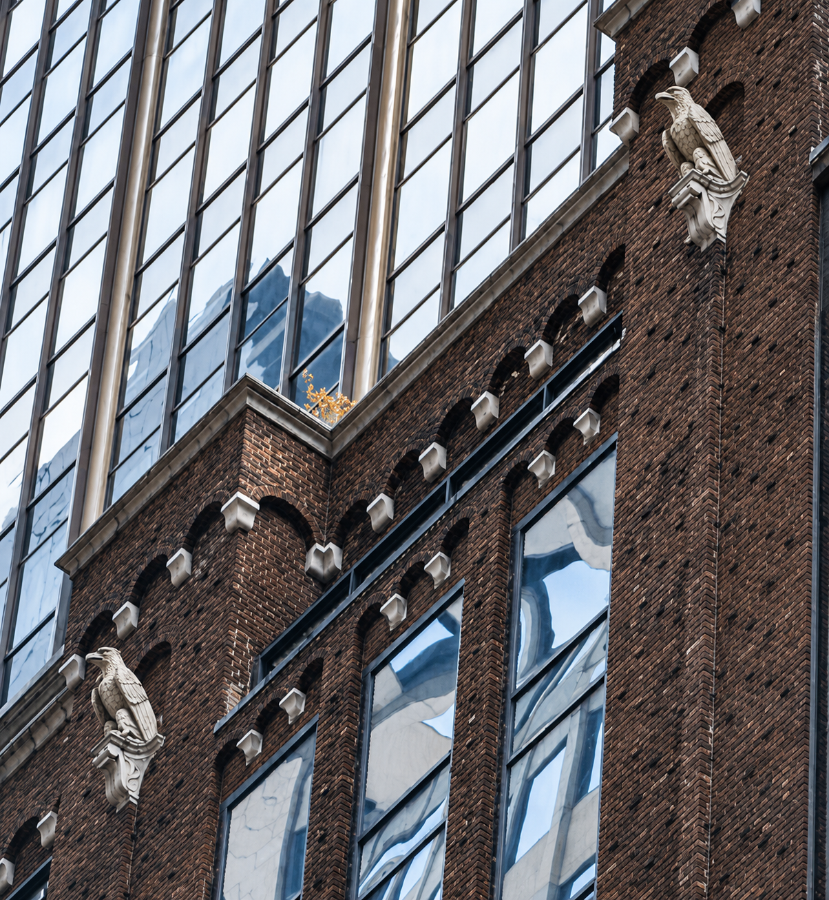 Golden Eagles on the facade of The Winslow Hotel
